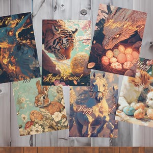 Grand jeu de cartes de Pâques | 34 cartes postales numériques à imprimer | Ensemble de cartes postales de Pâques | Joyeuses Pâques, lapins mignons, fleurs de printemps, style rétro