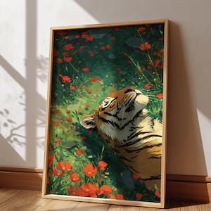 Tiger Wall Art – Calm Spring Light Printable | Peaceful Big Cat Boho Decor | Jungle Nature Digital Download