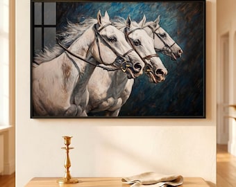 Equestrian Wall Art, White Horse Painting, Dark Academia Decor, Moody Wall Art, Horse Oil Painting, Digital Download