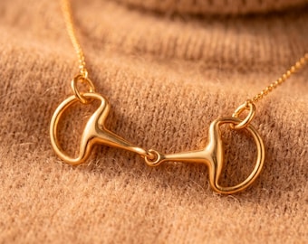 Gold Horse Necklace, 14K Gold Horse Bit Necklace, Snaffle Equestrian Jewelry, Dainty Horse Charm, Equine Necklace