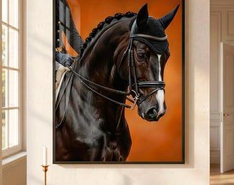 Equestrian Poster, Vintage Horse Art, Dressage Horse Print, Horse Oil Painting, Dark Academia Decor, Digital Download