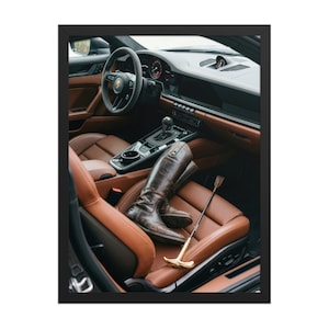 Equestrian Decor, Auto Interior Art, Old Money Wall Art, Cognac Leather Art, Horse Riding Print, Quiet Luxury Framed Poster, Porsche 911 Art