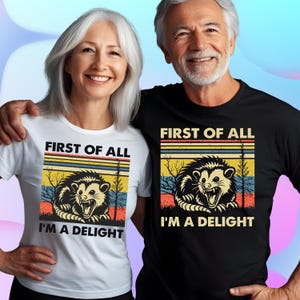 Retro Allereerst I&#39;m A Delight Sarcastic Angry Opossum Lover Shirt, Comfort Funny Animal Lover T-shirt, uniek cadeau voor Opossum Lovers