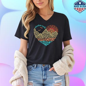 Adventure Awaits V-Neck Shirt, Adventure Shirt, Camping Shirts, Mountain Shirt, Hiking Shirt, Nature Lover Shirt,Camping Gift,Vacation Shirt