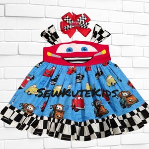 Cars Lightning McQueen Appliqued Twirl Dress and Matching Hairbow