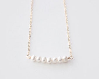 Tiny Freshwater Pearl Bar Necklace - Light Cream - Buttercup