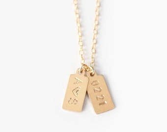 Custom Hand Stamped Necklace - MINI Initial Tags - 14k Gold Filled or Sterling Silver