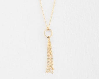 Chain Tassel Necklace - 14k Gold Filled or Sterling Silver - Valenteen