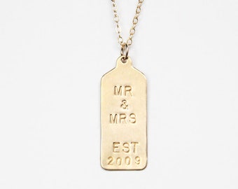 Hand Stamped Necklace - Rectangle Tag - MR and MRS Custom Tag - As Seen In Flutter Mag & The Huffington Post