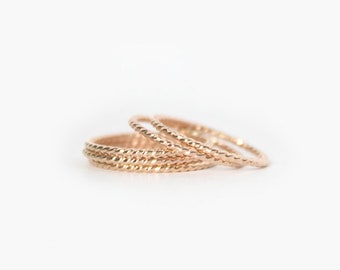 Gold Filled Twist Ring - Thin Band Ring - Set of 5