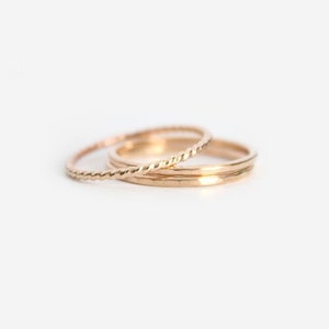 Gold Filled Stacking Rings Twist Ring and Thin Band Rings Set of 3 image 1