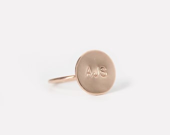 Gold Filled Initials Disc Ring - Monogram