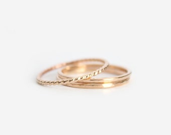 Gold Filled Stacking Rings - Twist Ring and Thin Band Rings - Set of 3