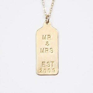 Hand Stamped Necklace Rectangle Tag MR and MRS Custom Tag As Seen In Flutter Mag & The Huffington Post image 2