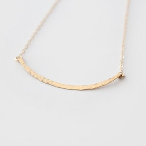 14k Gold Filled Curved Bar Necklace Hammered Hand Forged image 2