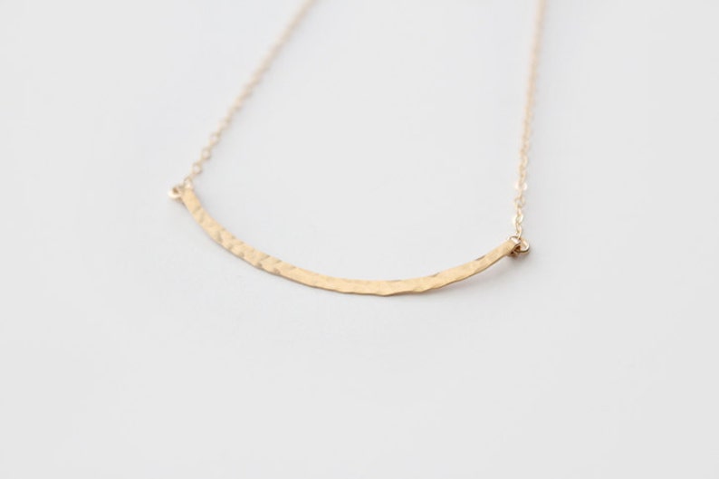 14k Gold Filled Curved Bar Necklace Hammered Hand Forged image 2