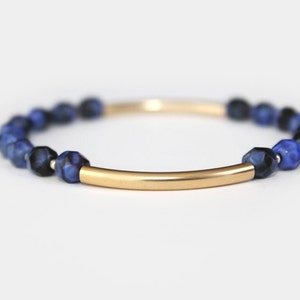 Lapis Blue Beaded Bar Bracelet Gold Filled or Sterling Silver Nalini image 1