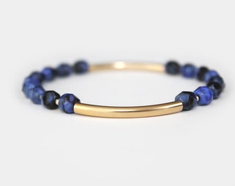 Lapis Blue Beaded Bar Bracelet - Gold Filled or Sterling Silver - Nalini