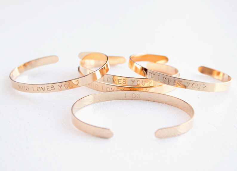 Cuff Bracelet Custom Hand Stamped Cuff 14k GOLD FILLED Bridal Party Gift Set image 5