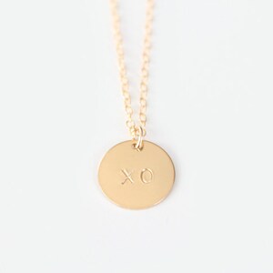 Hand Stamped Necklace XO Disc 14k GOLD Filled image 2