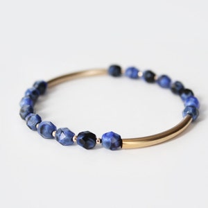 Lapis Blue Beaded Bar Bracelet Gold Filled or Sterling Silver Nalini image 2