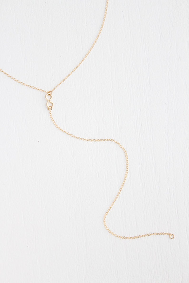 Long Infinity Lariat Necklace 14k Gold Filled or Sterling Silver Mischka image 2