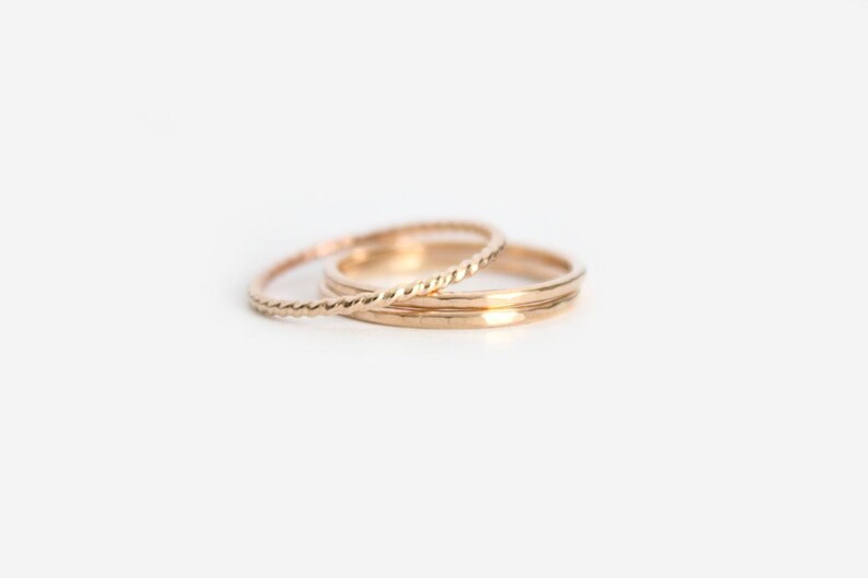 Gold Filled Stacking Rings Twist Ring and Thin Band Rings Set of 3 image 1