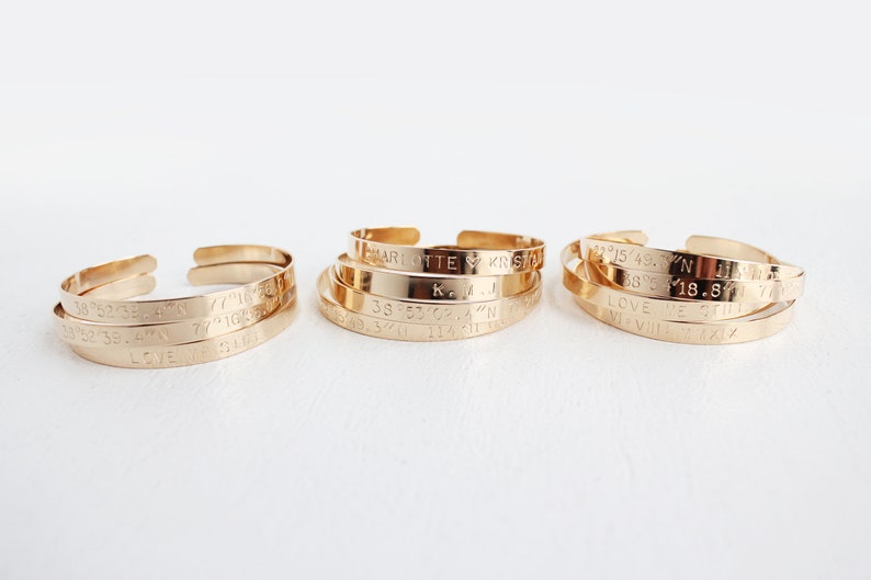 Cuff Bracelet Custom Hand Stamped Cuff 14k GOLD FILLED Bridal Party Gift Set image 2