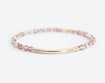 Champagne Beaded Bar Bracelet - Gold Filled or Sterling Silver - Nuelle