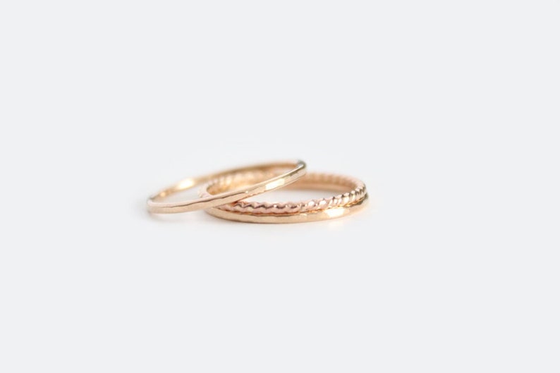 Gold Filled Stacking Rings Twist Ring and Thin Band Rings Set of 3 image 2