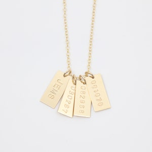 Hand Stamped Necklace Petite Initial Tags Tiny Rectangle 14k GOLD Filled, Sterling Silver or Brass As Seen In Flutter Mag GOLD FILLED Tags x 4