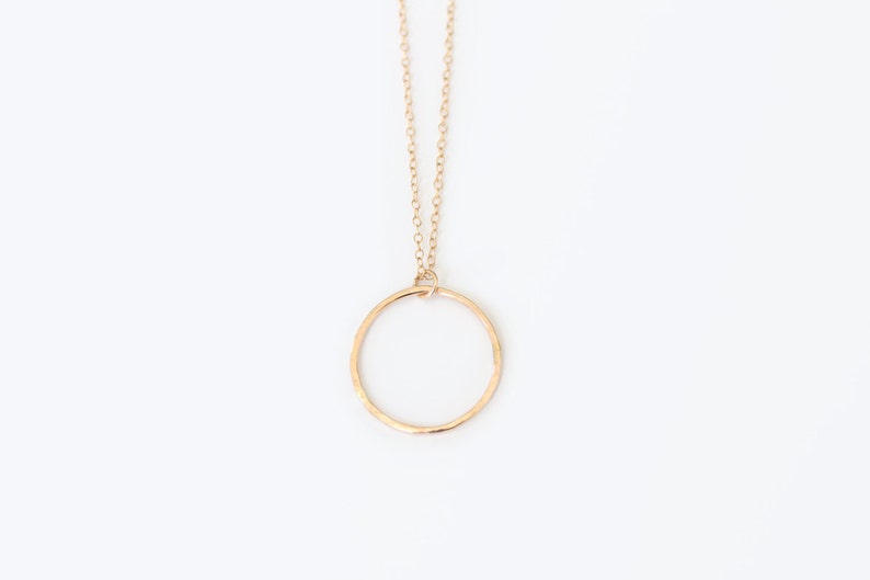 Large Hammered Ring Pendant Necklace Long Layering Necklace 14k Gold Filled StellaB image 2