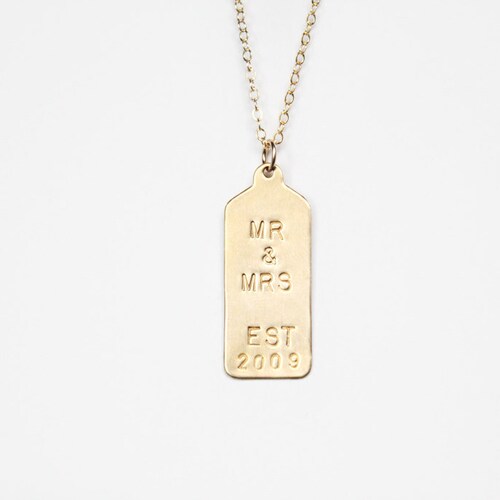 Hand Stamped Necklace - Rectangle Tag - MR and MRS Custom Tag - As Seen In Flutter Mag & The Huffington Post