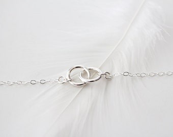 Sterling Silver Double Ring Necklace - Eternal - Silver