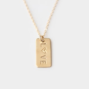 Hand Stamped Necklace Petite Initial Tags Tiny Rectangle 14k GOLD Filled, Sterling Silver or Brass As Seen In Flutter Mag image 2