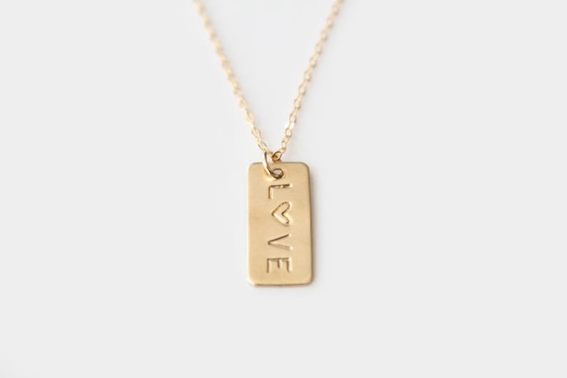 Hand Stamped Necklace Petite Initial Tags Tiny Rectangle 14k GOLD Filled, Sterling Silver or Brass As Seen In Flutter Mag image 2