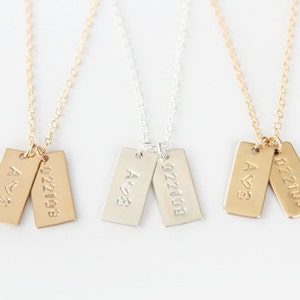 Hand Stamped Necklace Petite Initial Tags Tiny Rectangle 14k GOLD Filled, Sterling Silver or Brass As Seen In Flutter Mag image 3