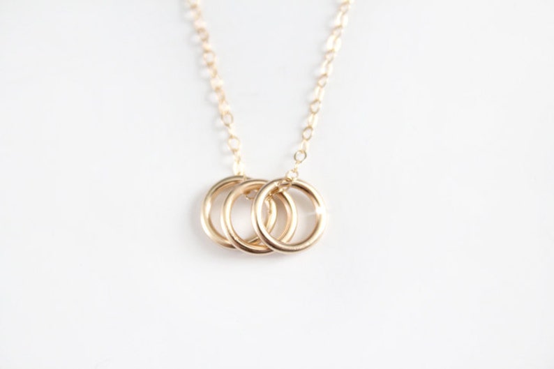 Triple Rings Necklace 14k Gold Filled Rings Sisters image 1