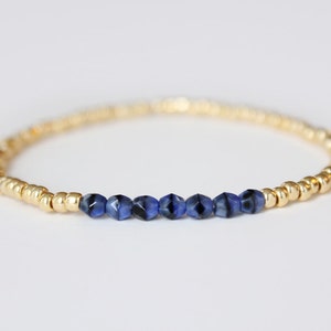 Lapis Blue and Gold Beaded Bracelet Navi image 1