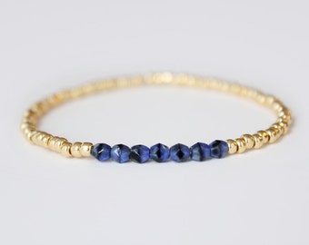 Lapis Blue and Gold Beaded Bracelet - Navi