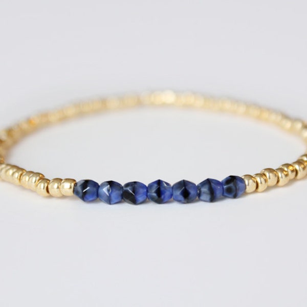 Blue Bead + Gold Bracelet