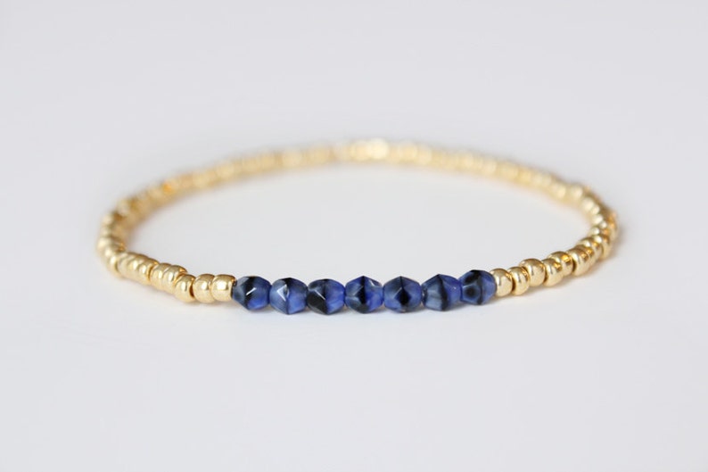 Lapis Blue and Gold Beaded Bracelet Navi image 1