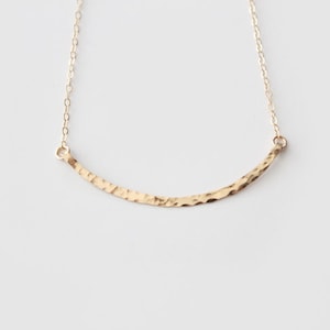 14k Gold Filled Curved Bar Necklace - Hammered - Hand Forged