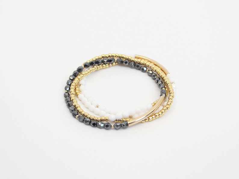 Hematite Beaded Bar Bracelet Gold Filled or Sterling Silver Nuelle image 4