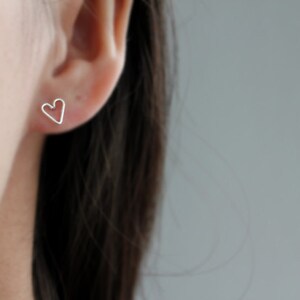 Tiny Open Heart Earring Studs Hand Formed Yellow Gold or Rose Gold or Silver Lorelai image 4