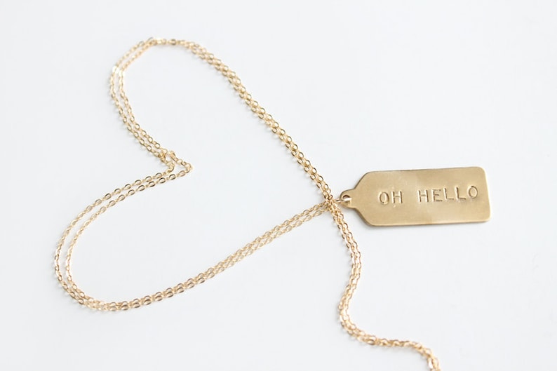 Hand Stamped Necklace Rectangle Tag Oh Hello image 2