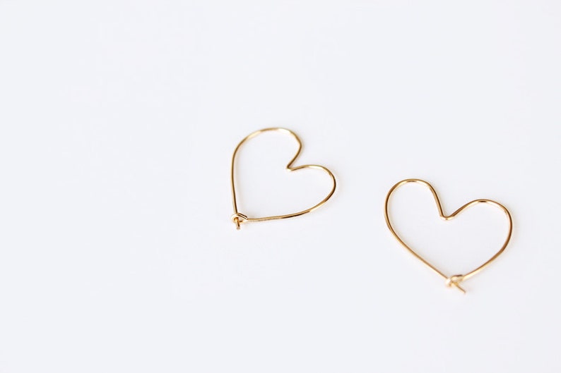 Open Heart Hoop Earrings Hand Formed Yellow Gold or Rose | Etsy