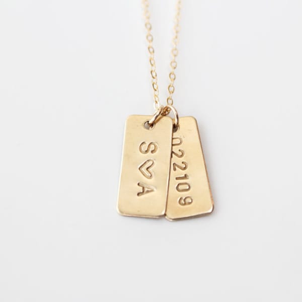 Hand Stamped Necklace - Petite Initial Tags - Tiny Rectangle - 14k GOLD Filled, Sterling Silver or Brass - As Seen In Flutter Mag