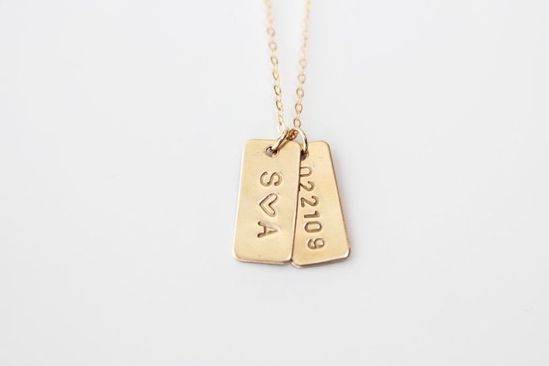 Hand Stamped Necklace - Petite Initial Tags - Tiny Rectangle - 14k GOLD Filled, Sterling Silver or Brass - As Seen In Flutter Mag 