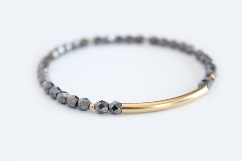 Hematite Beaded Bar Bracelet Gold Filled or Sterling Silver Nuelle image 2